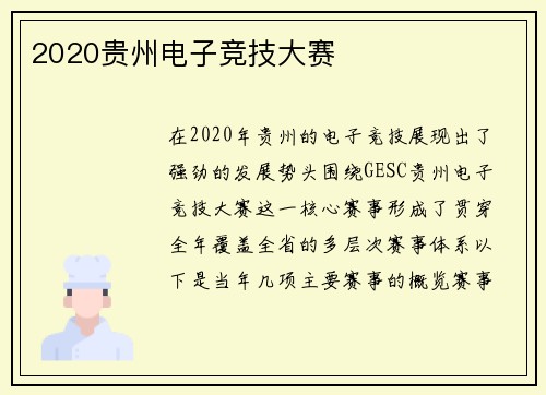 2020贵州电子竞技大赛