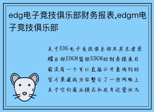 edg电子竞技俱乐部财务报表,edgm电子竞技俱乐部